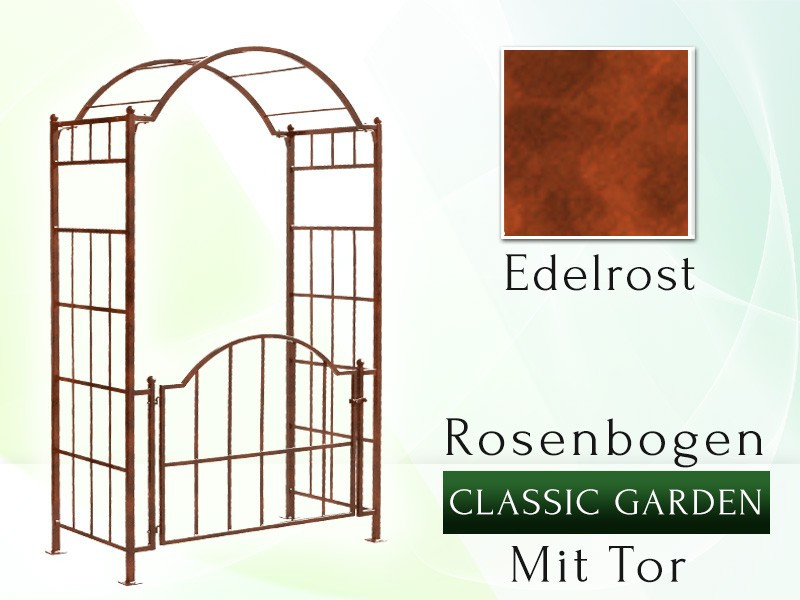 Rosenbogen "Classic - Garden" mit Tor   Eisen Massiv Rosenbogen für deinen Garten, erhältlich in drei Varianten: Rost, Verzin...