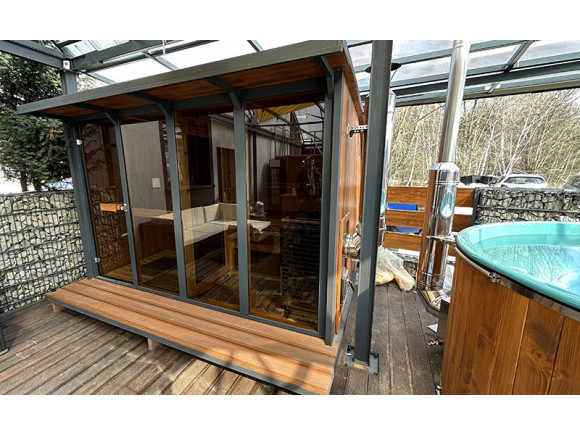 Gartensauna Outdoorsauna Saunahaus HORISONT M4 inkl.Saunaofen 3.1m