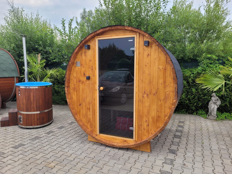 Gartensauna Faßsauna Outdoorsauna Elektrisch inkl.Saunaofen Ø2.20 L1.65