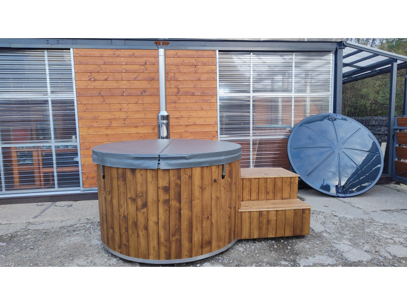 Thermoholz Outdoor Whirlpool BadeFass mit Holz Ofen Außen Ø 1.76 m