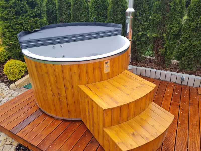 Hot tub with internal wood...